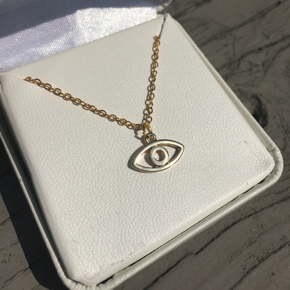 Gold Plated Evil Eye Pendant Charm Necklace